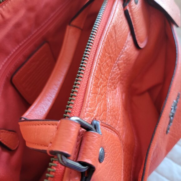 Coach Tangerine Orange Pebbled Leather Crossbody Satchel Purse - Picture 8 of 8
